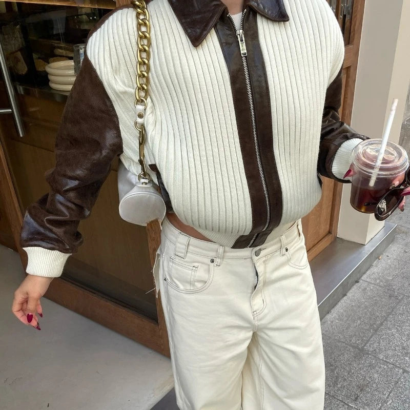 Knitted Patchwork Leather Jacket