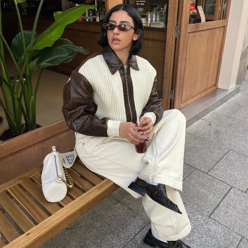 Knitted Patchwork Leather Jacket