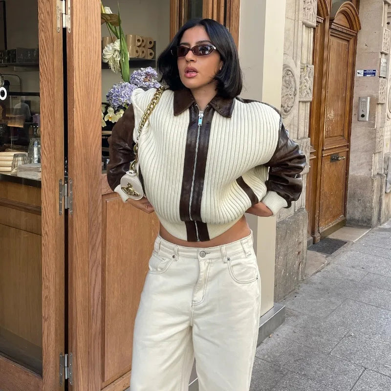 Knitted Patchwork Leather Jacket