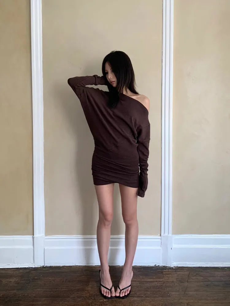 Brown Off Shoulder Dress