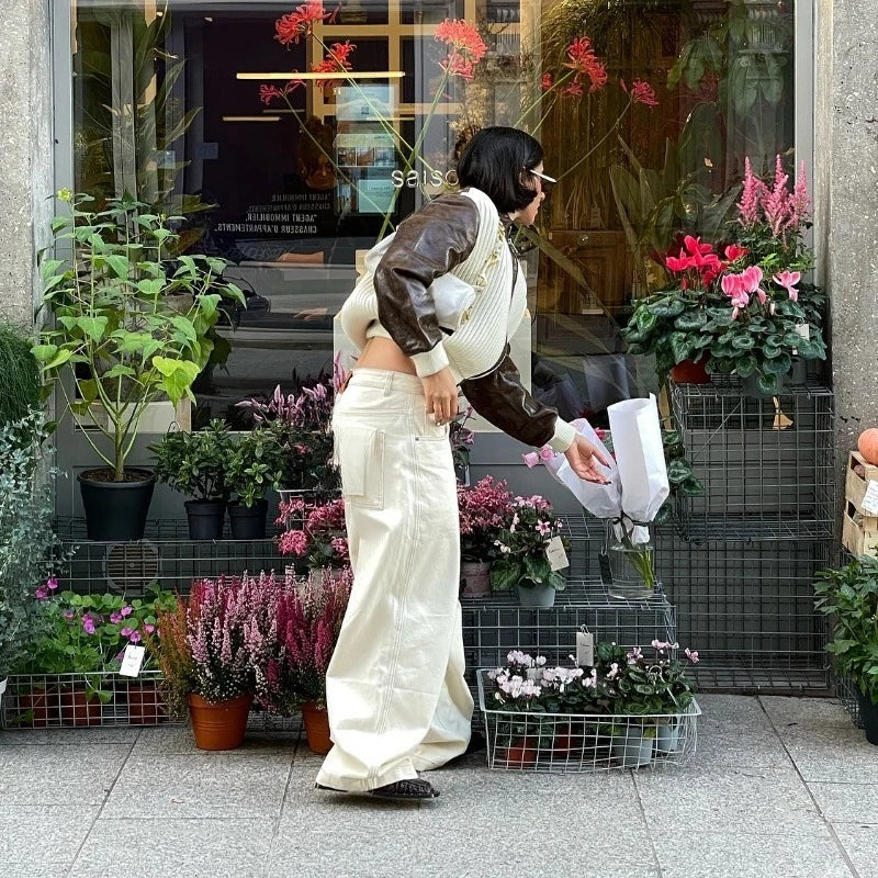 Knitted Patchwork Leather Jacket