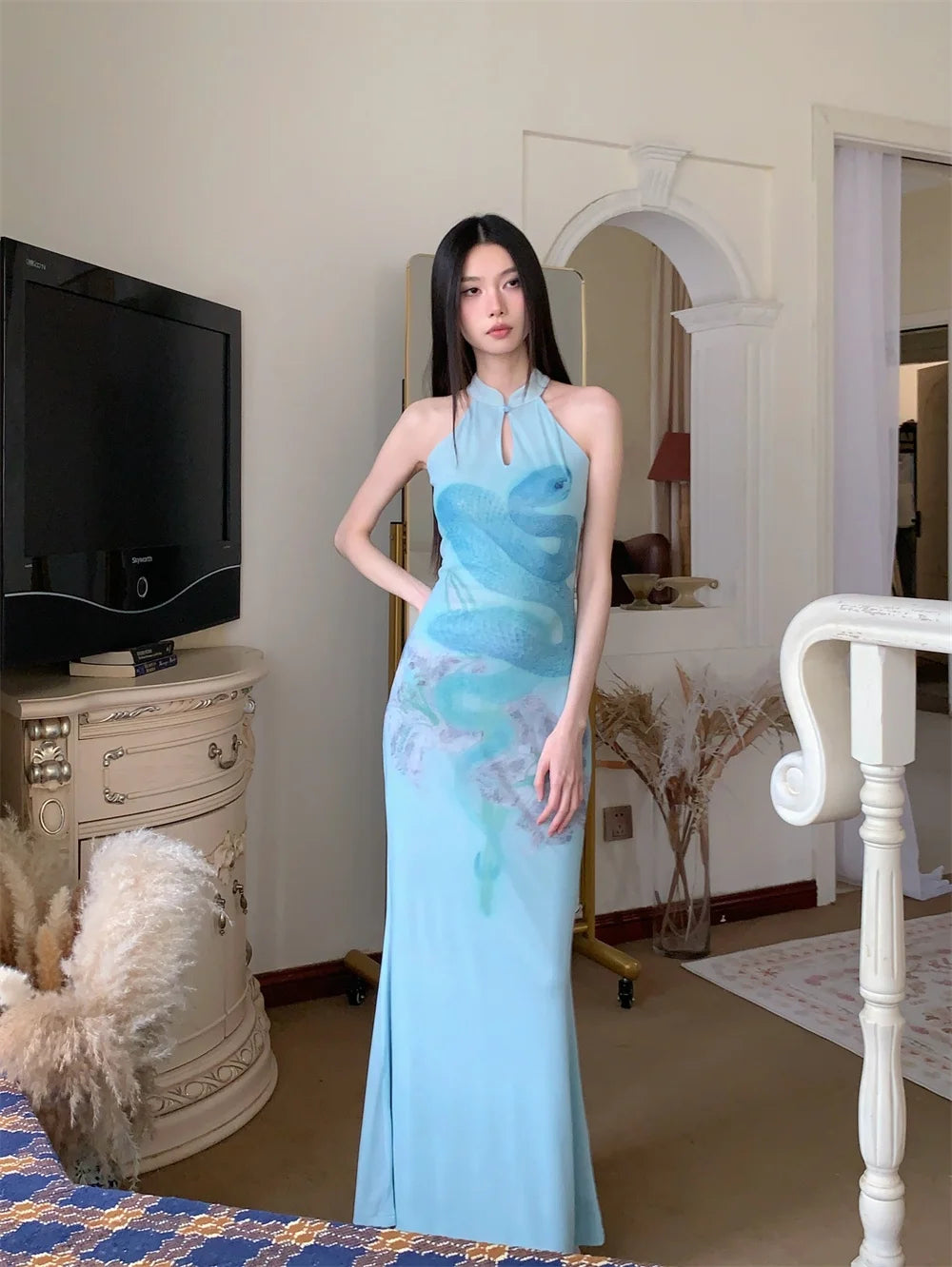 Snake Print Long Dress