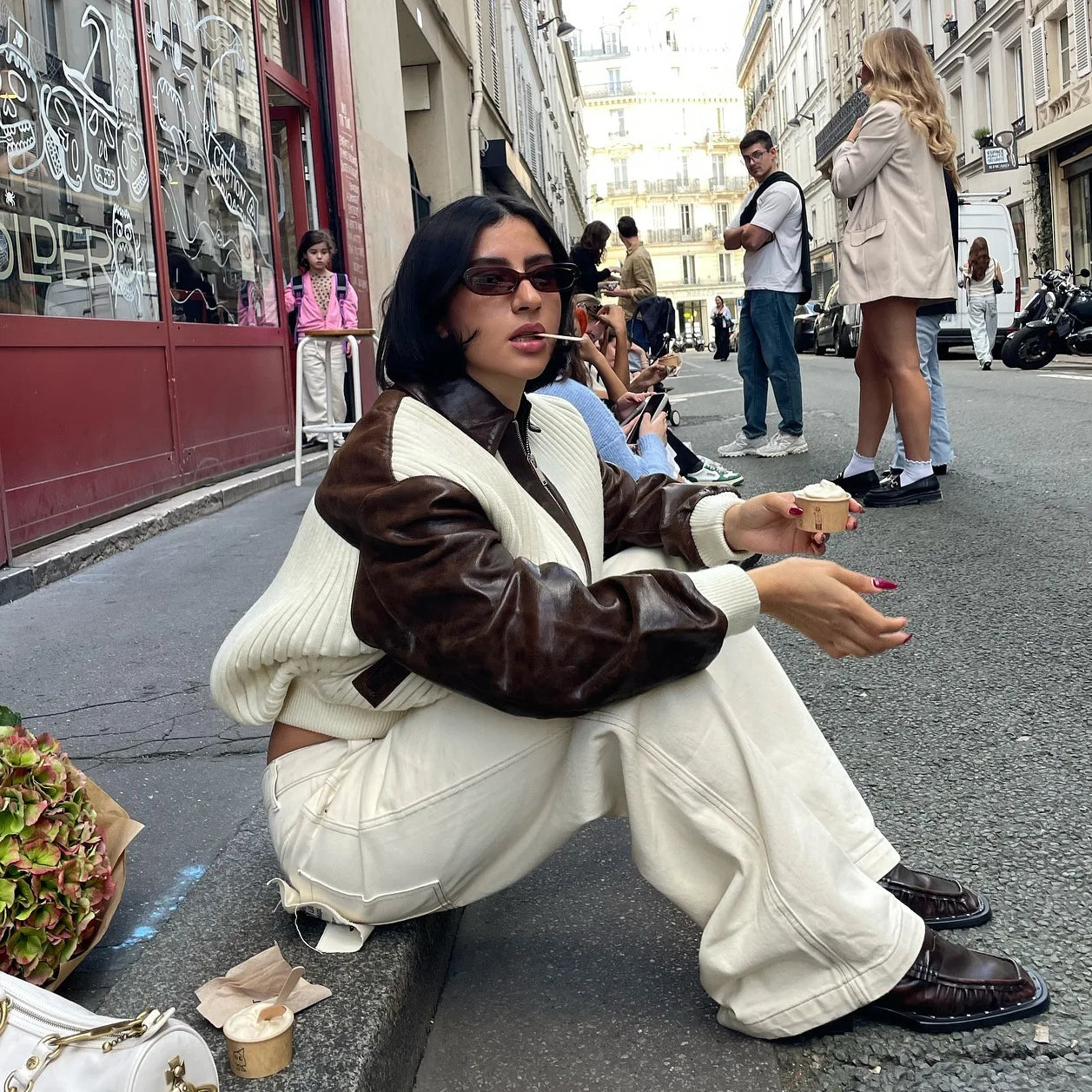 Knitted Patchwork Leather Jacket