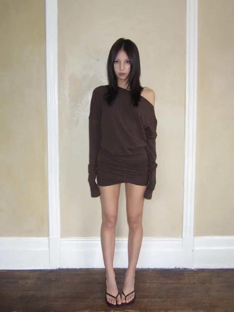 Brown Off Shoulder Dress